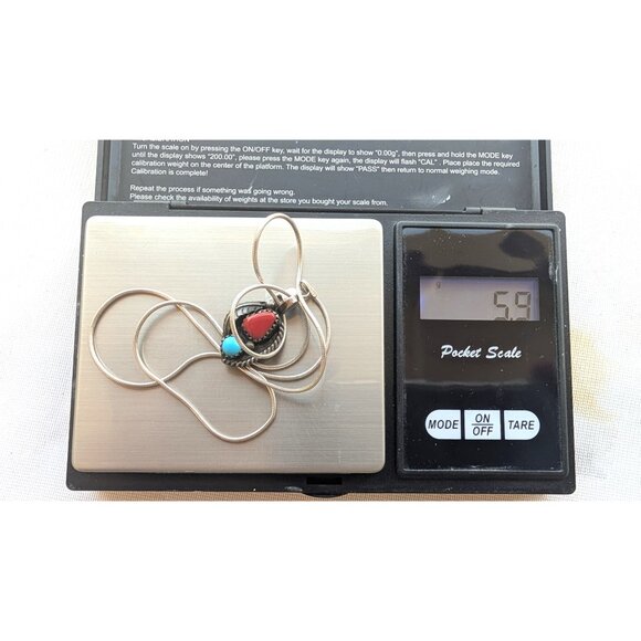 Navajo Sterling Silver Turquoise & Coral Native American Pendant 5.9g Signed PM - Picture 2 of 8